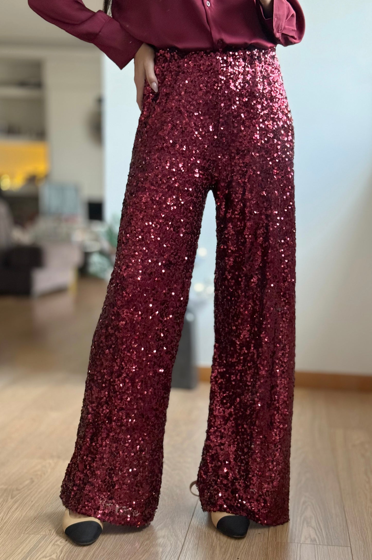 Παντελόνι με παγιετα ASTRA burgundy