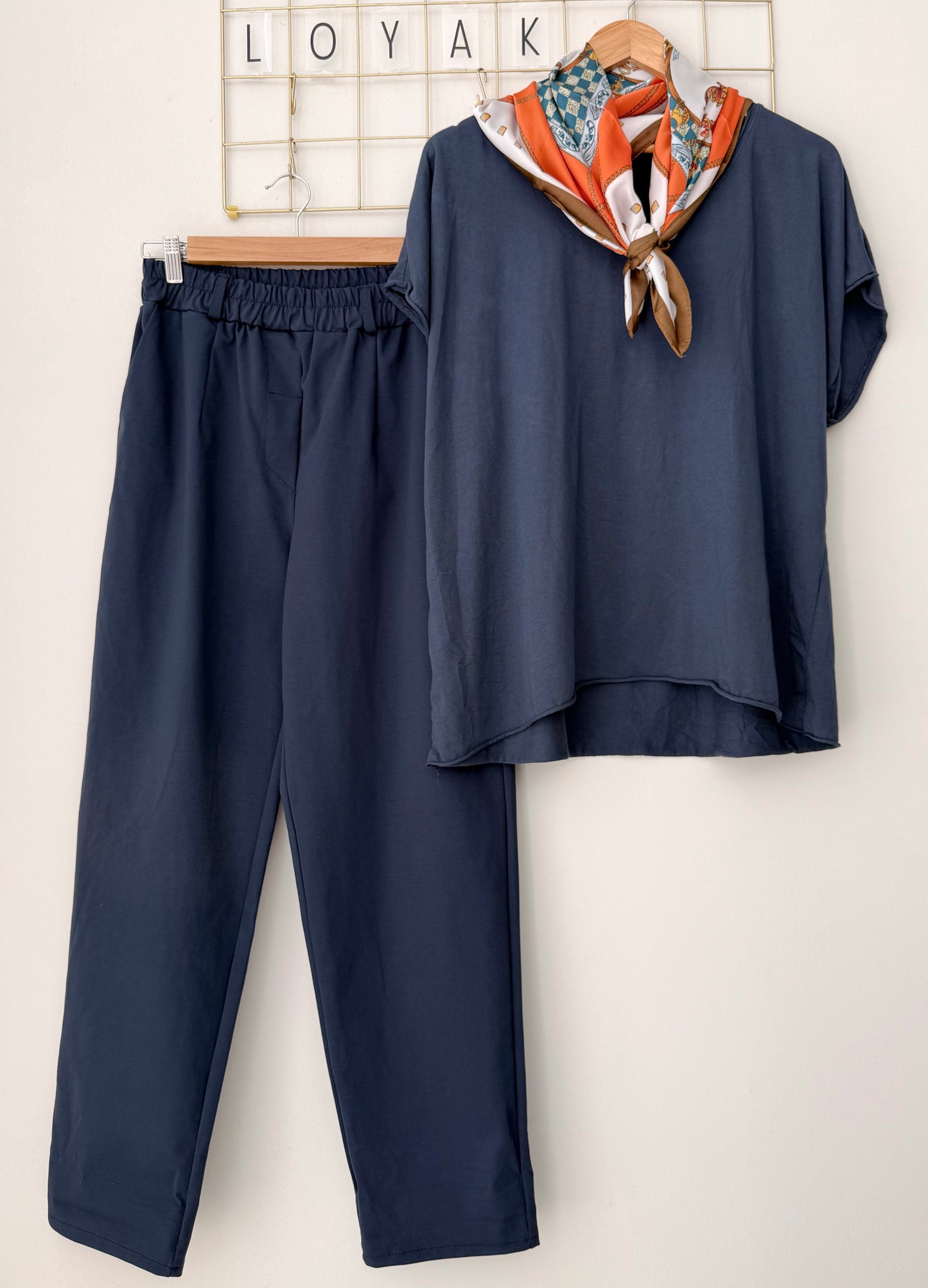 Σετ μπλούζα με φουλάρι και παντελόνι DASTIA navy blue