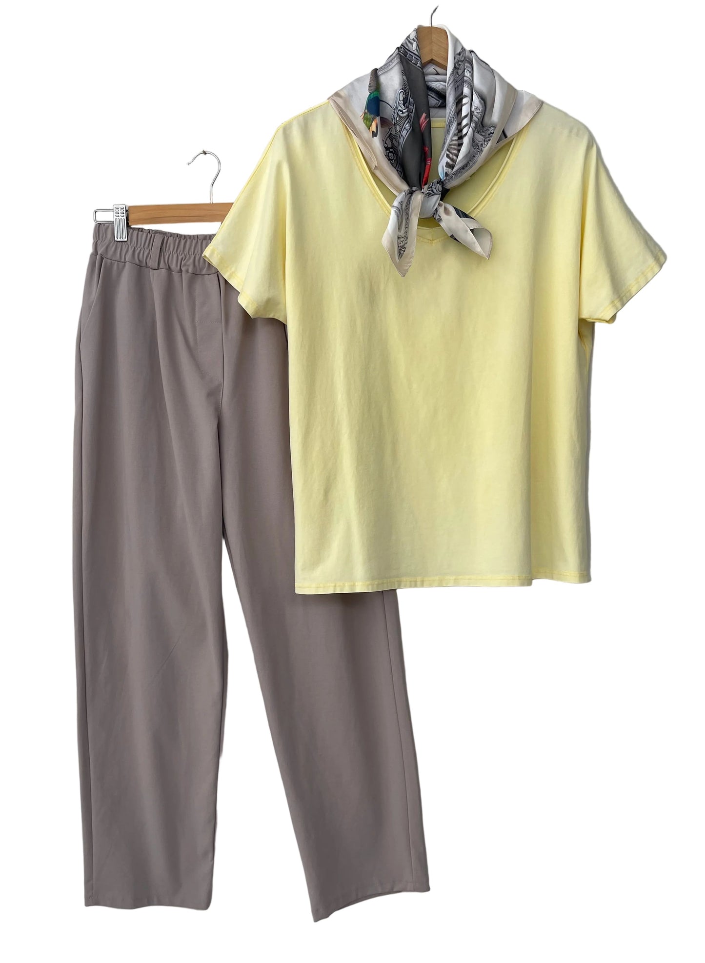 Σετ μπλούζα με φουλάρι και παντελόνι  DASTIA yellow/mocha