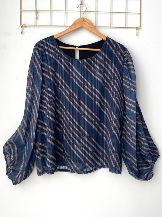 Μπλούζα SELINA blue navy/ brown από ντεβορε μουσελίνα