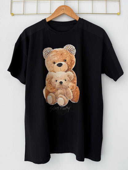 T-shirt με σχεδίο και στρας TWO BEARS off black