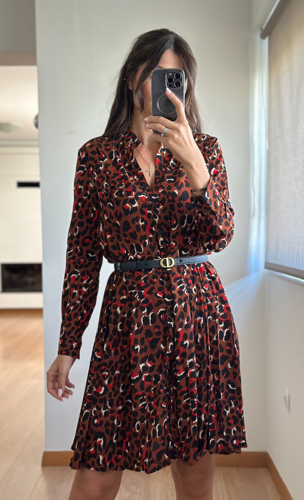 Φόρεμα midi σεμιζιε brown