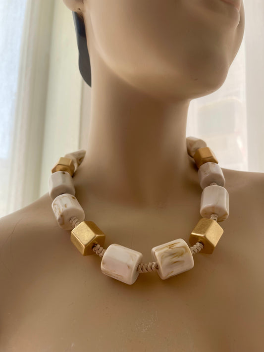 Κολιέ ELYSIAN gold/cream