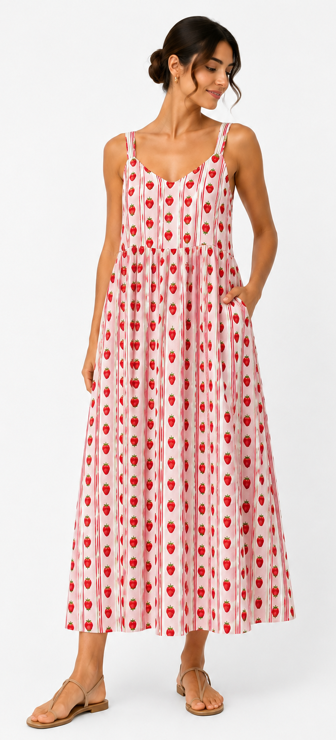 Φόρεμα μακρύ με ζώνη STRAWBERRIES beige