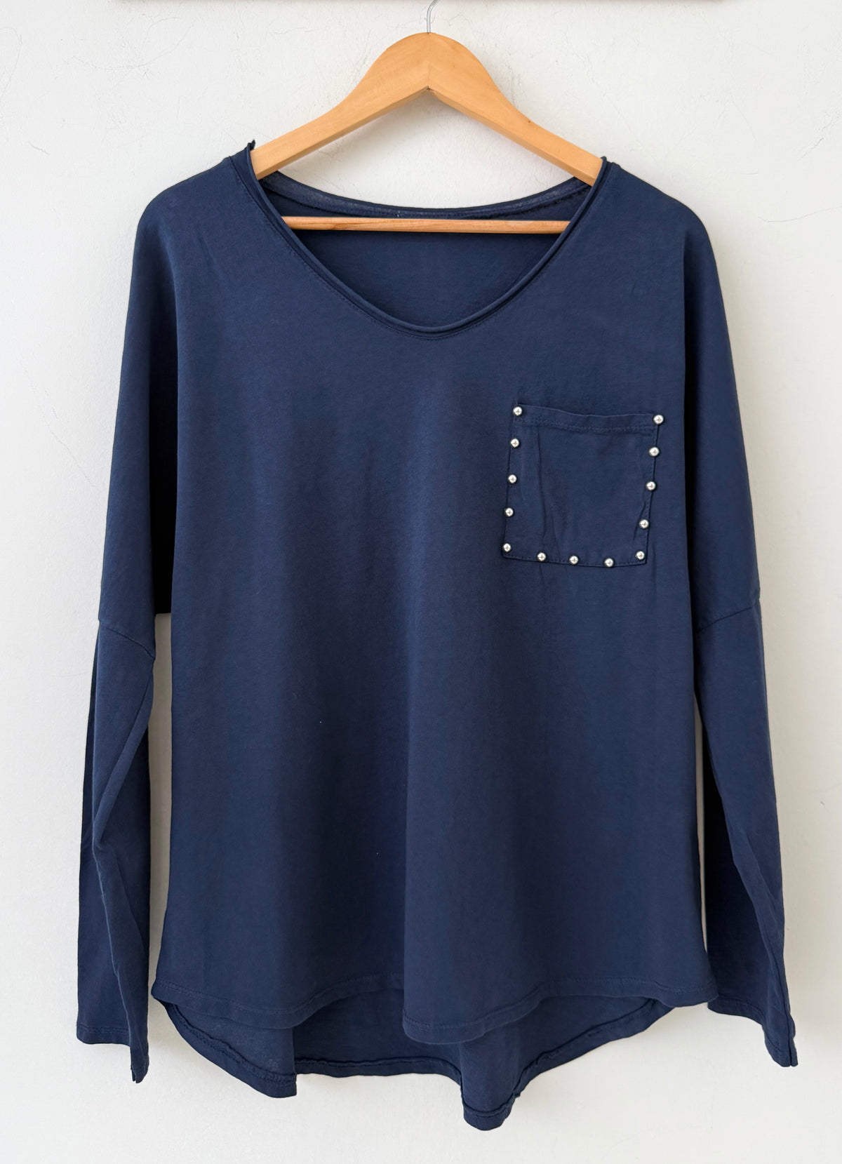 Μπλούζα βαμβακερή με τσέπη NIORI navy blue