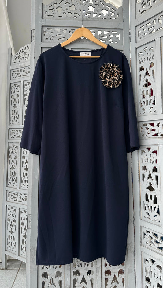 Φόρεμα midi oversize κρεπ navy blue