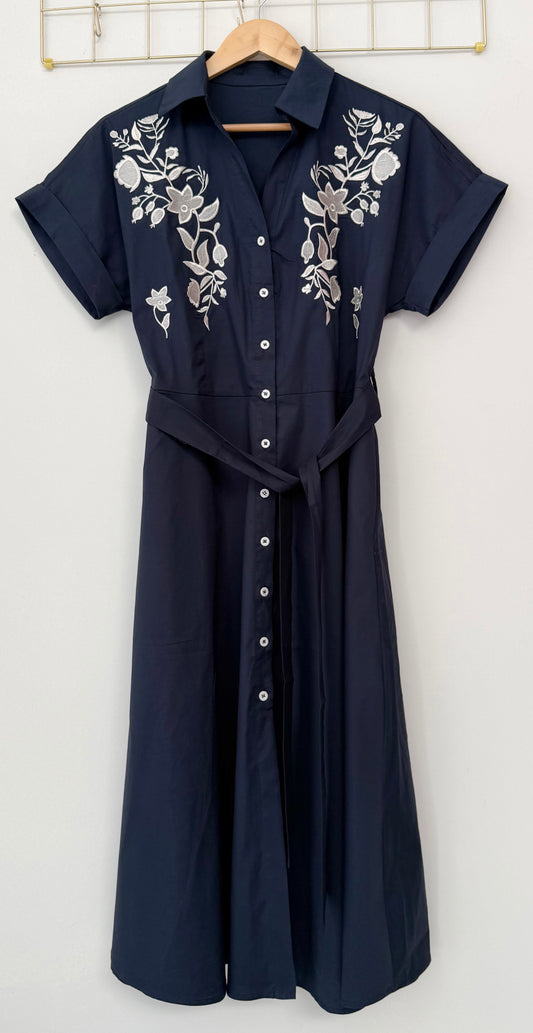 Φόρεμα midi με κεντημα ANCORA navy blue