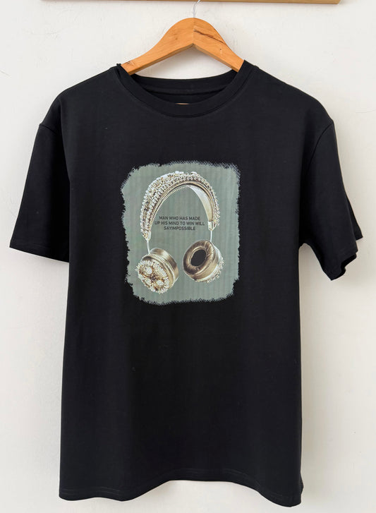 T-shirt με σχεδίο HEADPHONES black