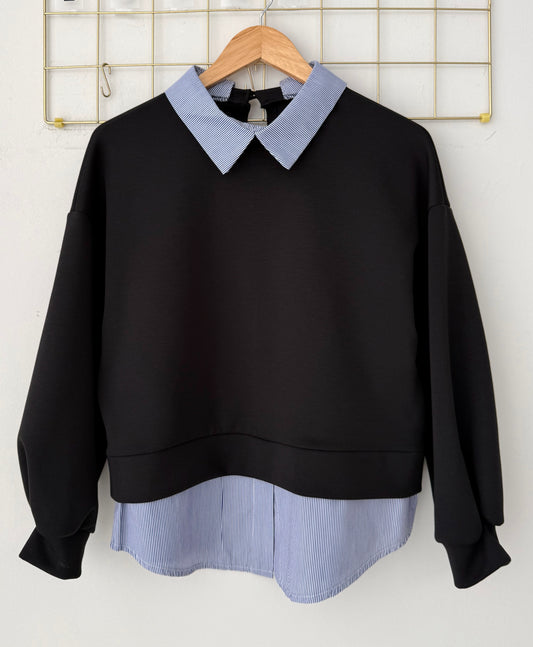 Μπλούζα βαμβάκι με ενσωματωμένο τυπου πουκαμισο ALOVE black