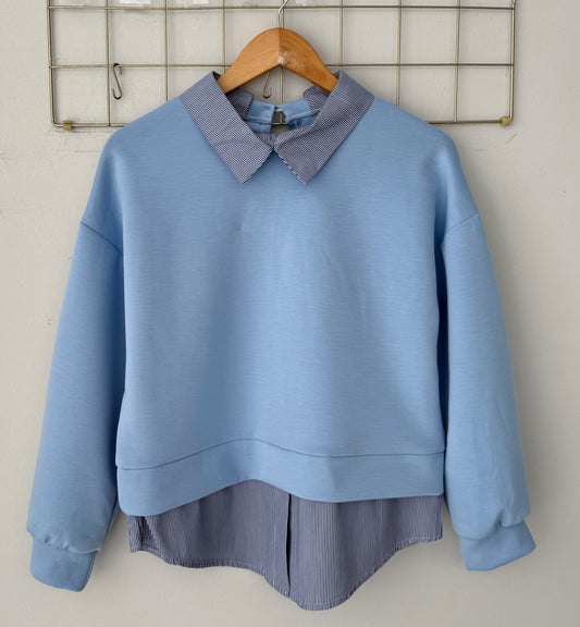 Μπλούζα βαμβάκι με ενσωματωμένο τυπου πουκαμισο ALOVE blue