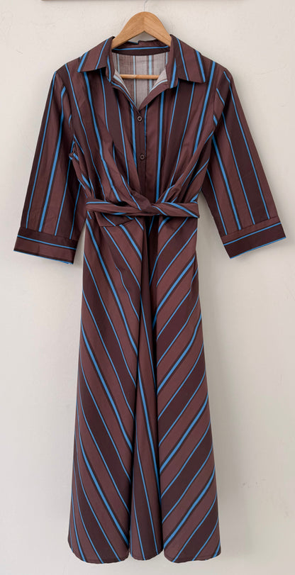 Φόρεμα midi με ρίγες FRINI brown/ turquoise