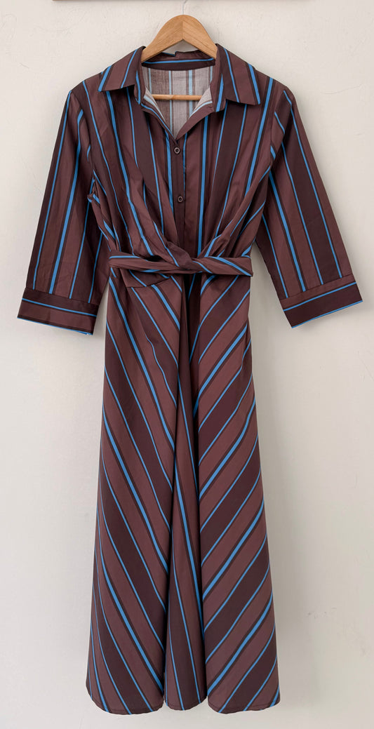 Φόρεμα midi με ρίγες FRINI brown/ turquoise