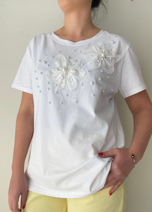 T-shirt FLOWERS  perls white