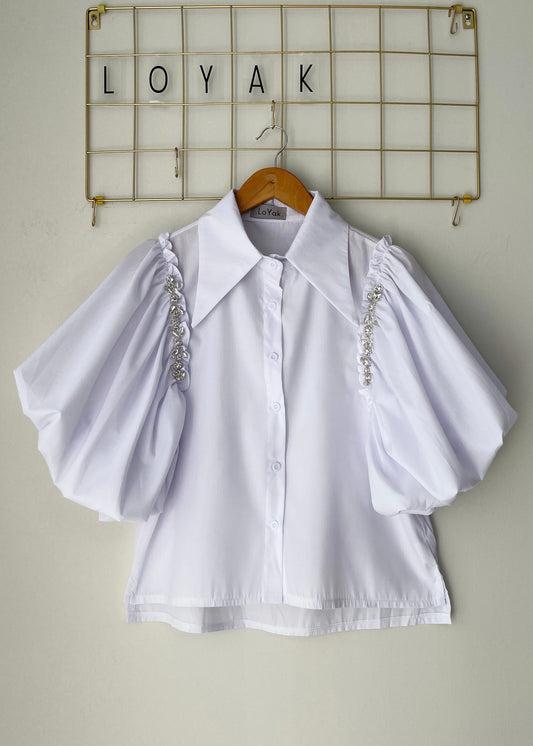 Πουκάμισο με ιδιαιτερα μανικια και στρας white