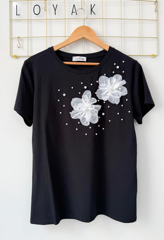 T-shirt FLOWERS  perls black