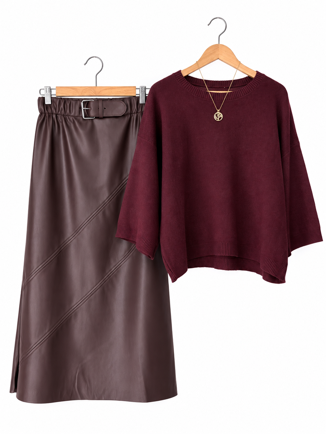 Σετ μπλούζα πλεκτή με φούστα midi LORELAI burgundy