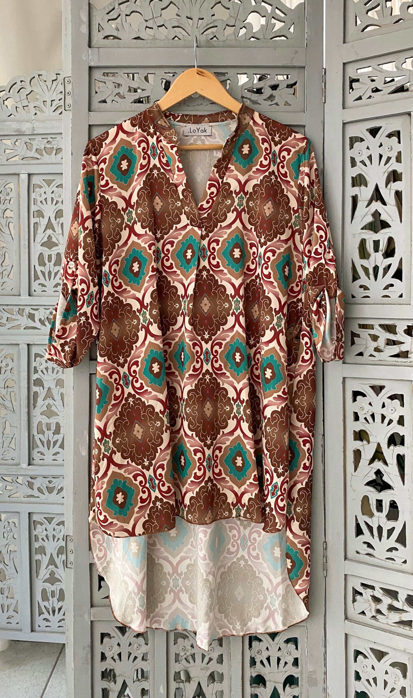 Satin shirt with brick design