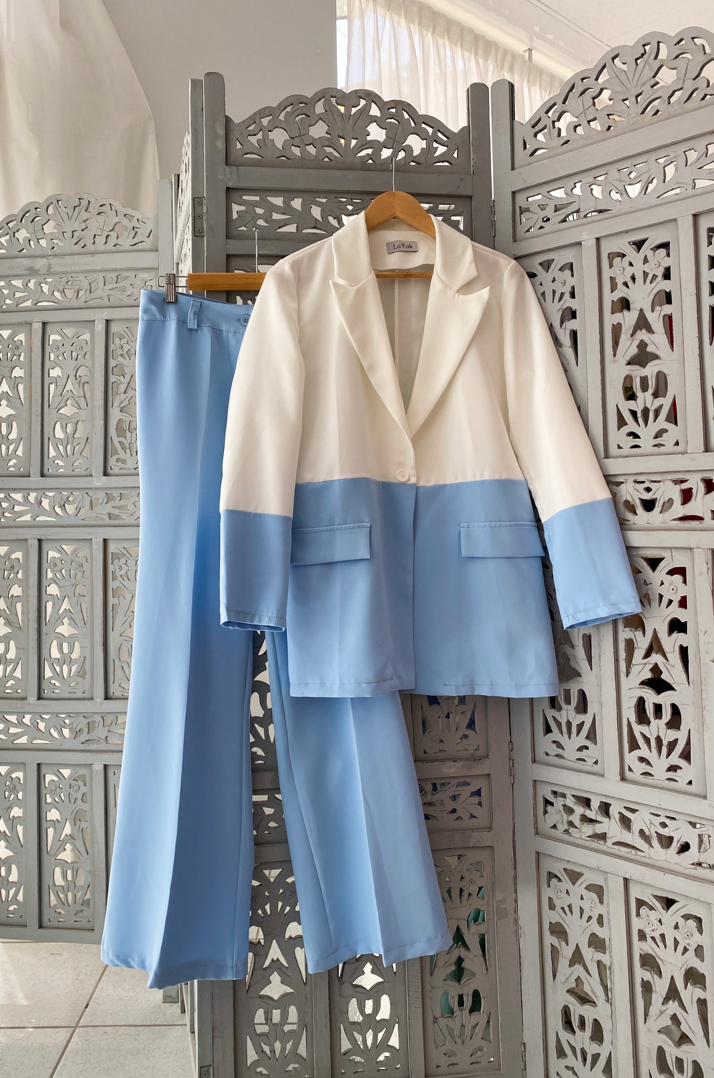 Light blue/off white jacket and pants set